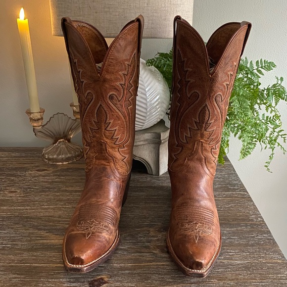 Luchesse Mad Dog Madras Goat Leather Western Cowboy Cowgirl Boots Womens 7 Tan - Picture 5 of 15